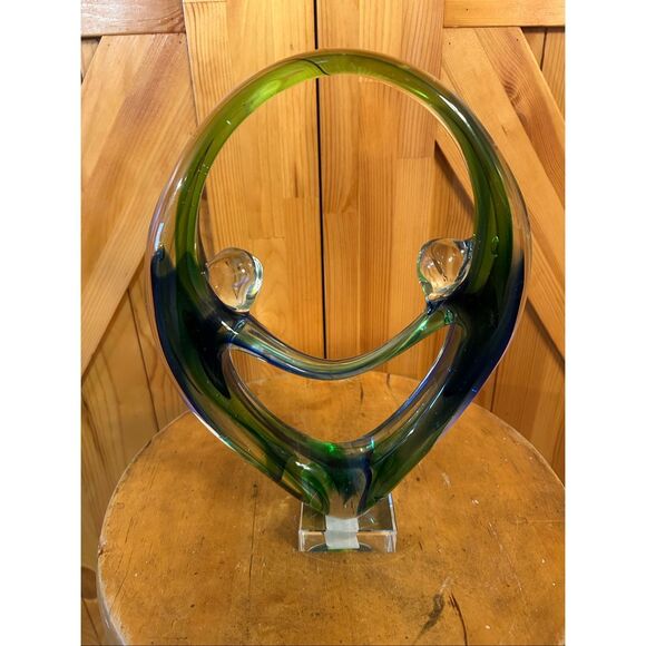 Diamond Star Corp Murano Style Hand Blown Art Glass 2 People Green Blue Eternal - Picture 3 of 9